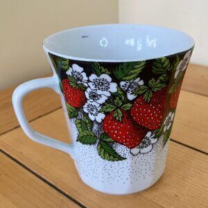 Chodziez Paneled Porcelain Mug Strawberry Fruit Floral Design Made in Poland